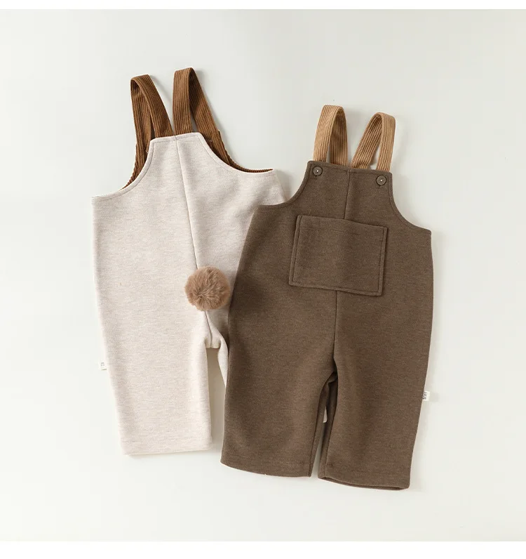

2026 New Toddler Kids Boys and Girls Woolen Overalls Infant Rabbit Tail Warm Outing Clothes Jumpsuit Kids