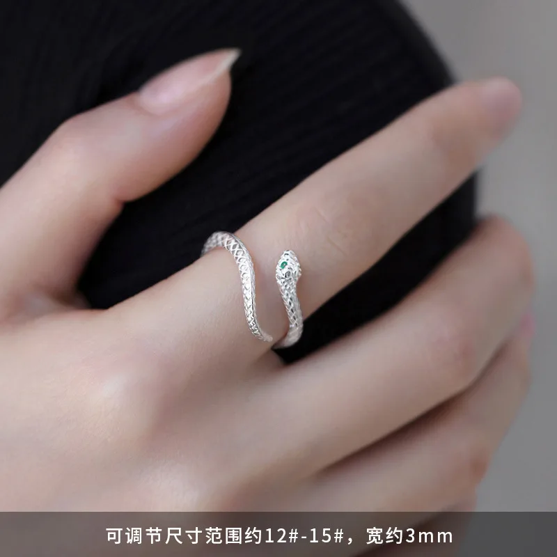 S999Pure Silver Snake Ring Female Year of Snake Accessories Little Finger Ring Niche Sterling Silver Ring Personality Fashion