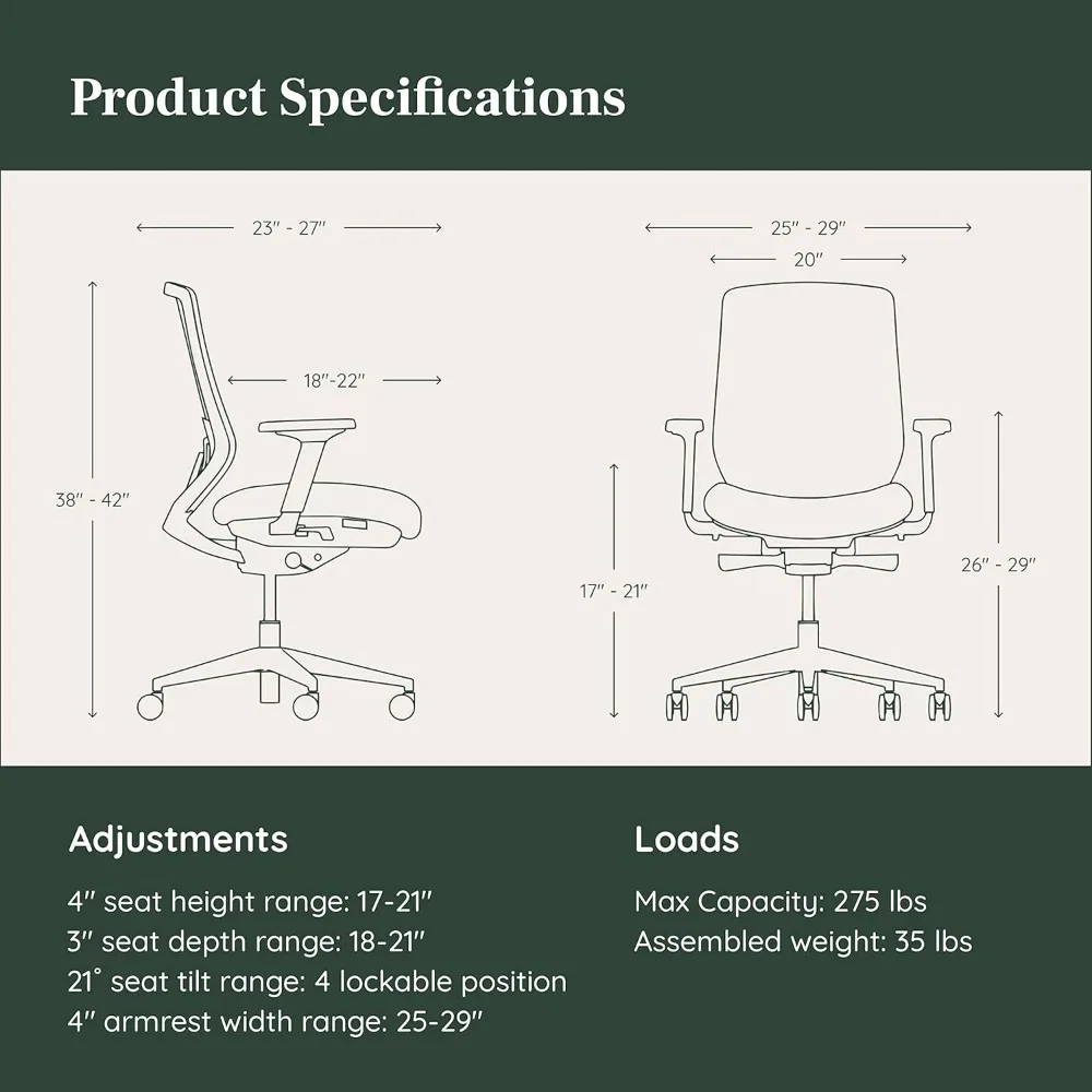 Silla ergonómica de escritorio versátil con soporte Lumbar ajustable, respaldo de malla transpirable y ruedas lisas