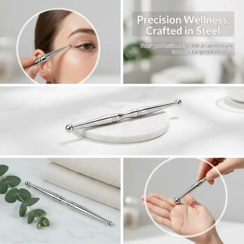 Acupuncture Reflexology Tool Stainless Steel Dual Head Design for Facial Massage Benefits