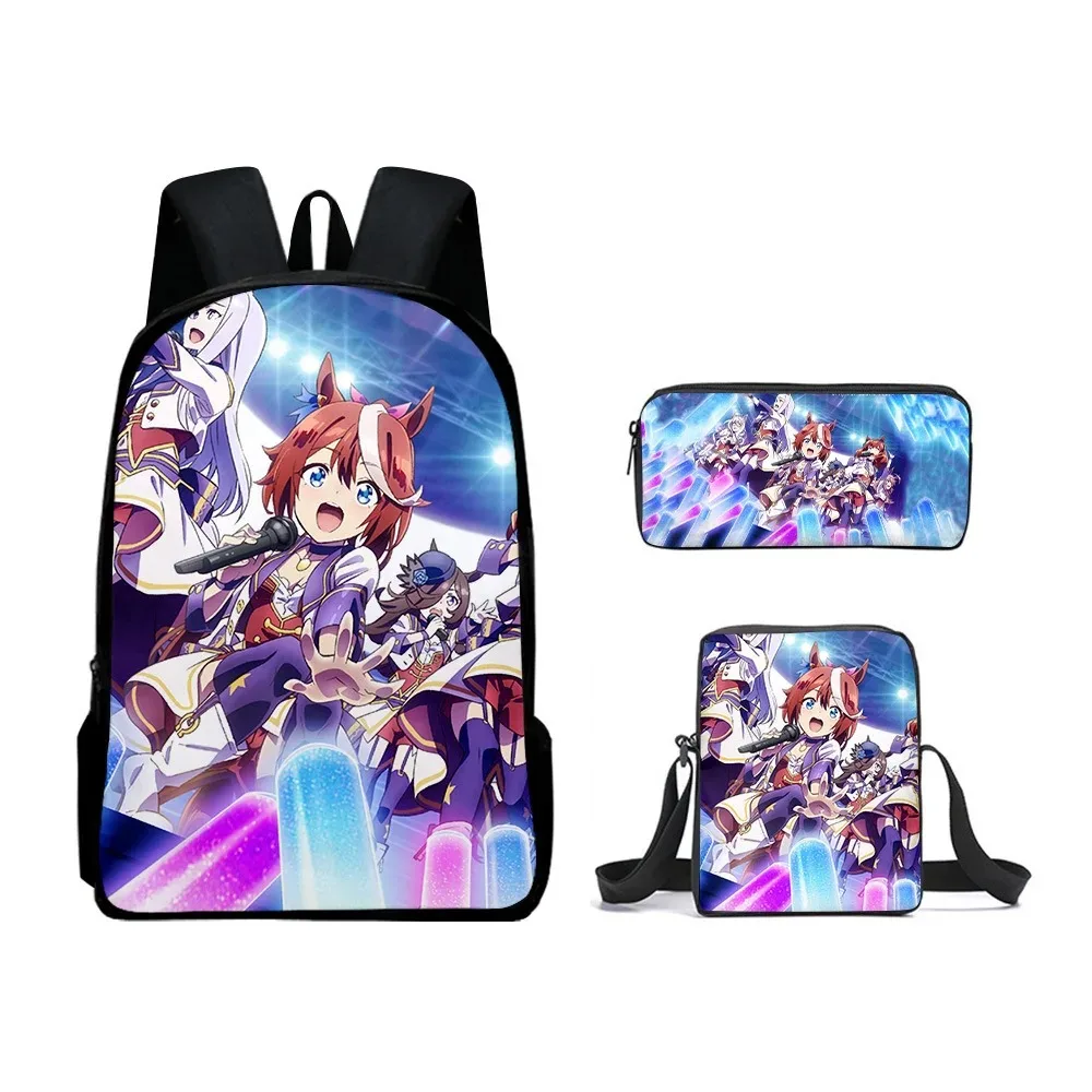 Harajuku Pretty Derby 3D Print Pupil School Bags, Mochila Laptop, Mochila, Inclinado Bolsa de Ombro, Lápis Case, Popular, 3pcs