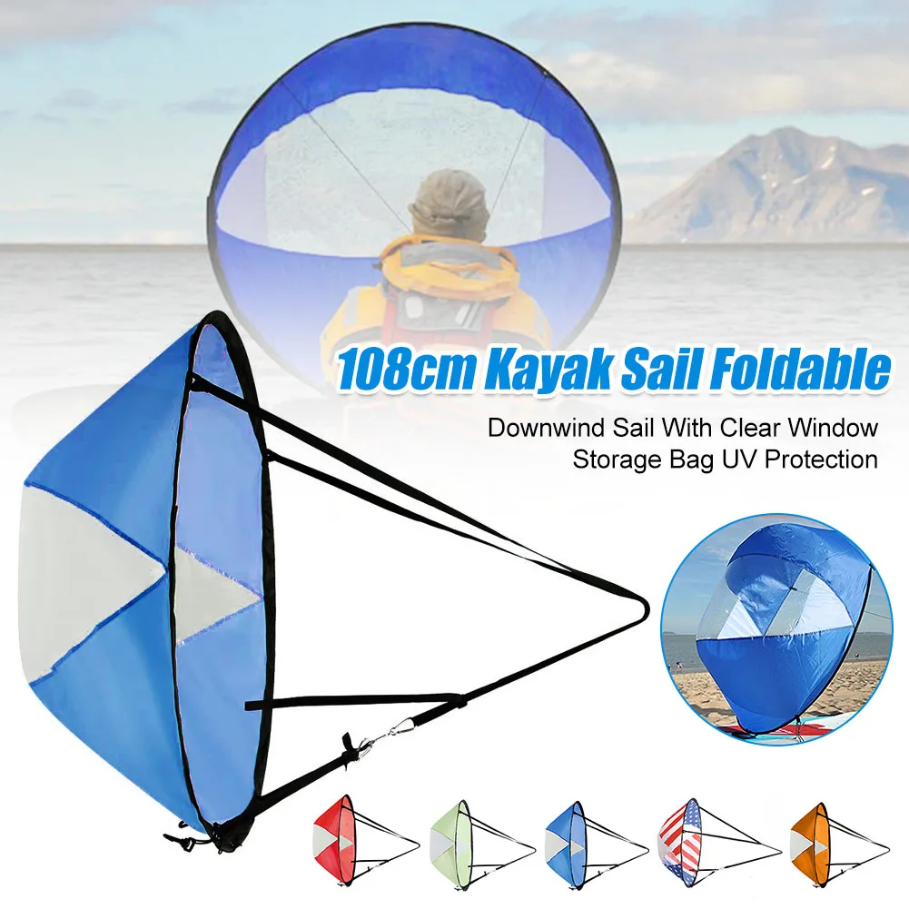 

108cm Kayak Sail Foldable Downwind Sail with Clear Window Storage Bag UV Protection Downwind Wind Paddle for Kayak Canoe Boat