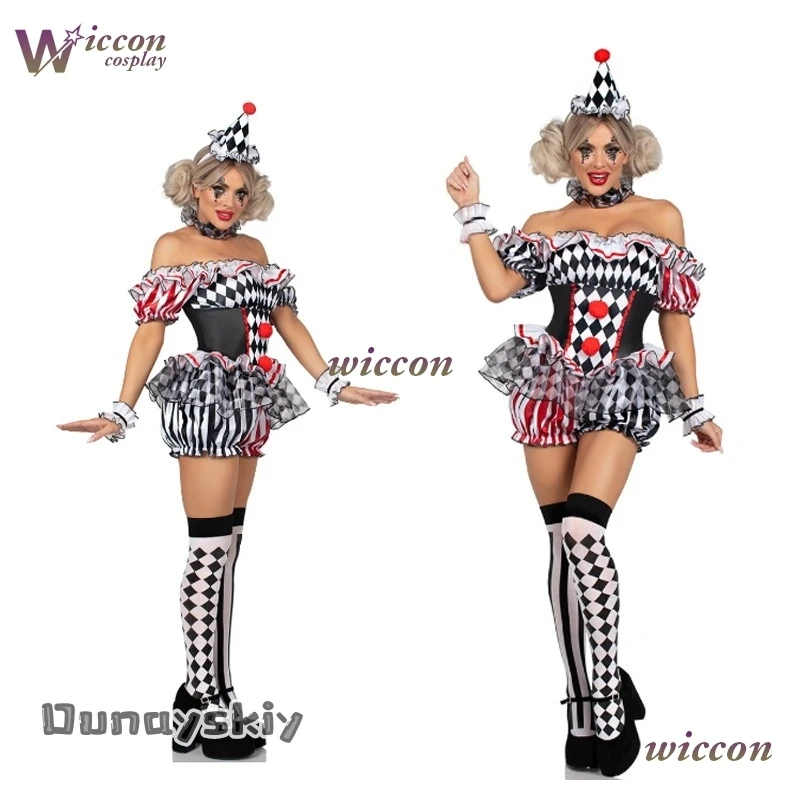 

Женский костюм клоуна для косплея, цирковой наряд для ролевых игр, униформа для Хэллоуина, карнавальное платье шута {Anna zhang Online} ‌