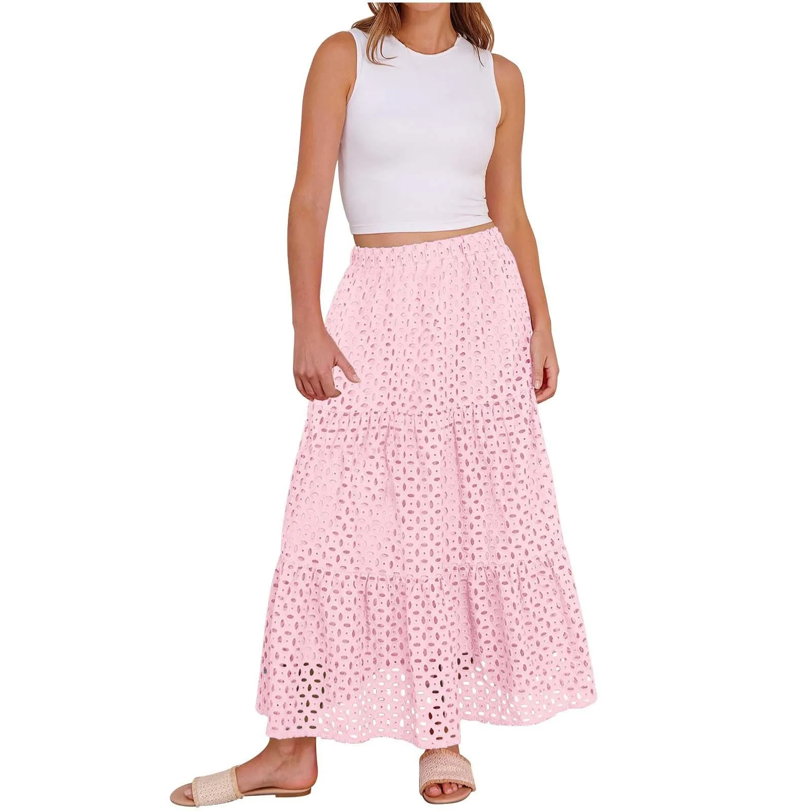 

2025 Women'S Half Length Skirt With Front Button Summer Casual Elastic Waist Pocket A-Line Half Length Skirt Vestido Mujer