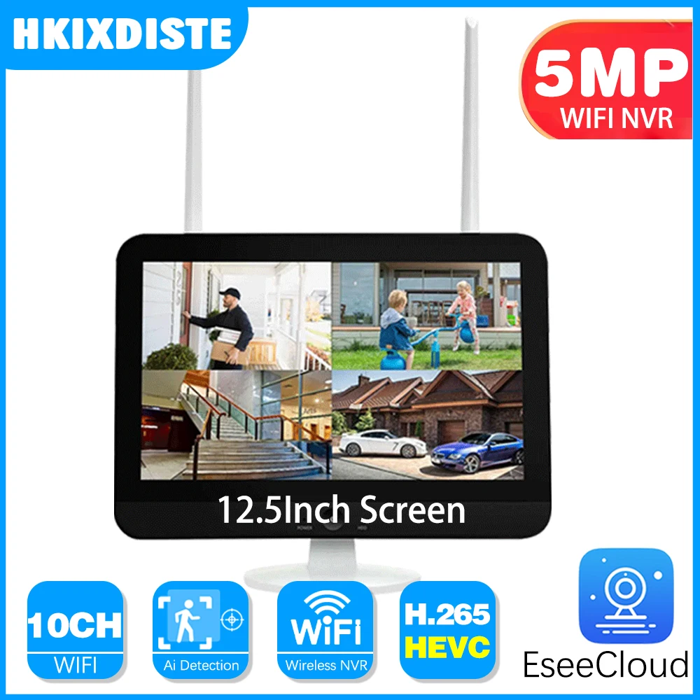 10CH 12.5Inch WiFi Screen Monitor Wireless System 5MP NVR Security WiFi IP Camera Surveillance Motion Detection ESeeCloud IP Pro