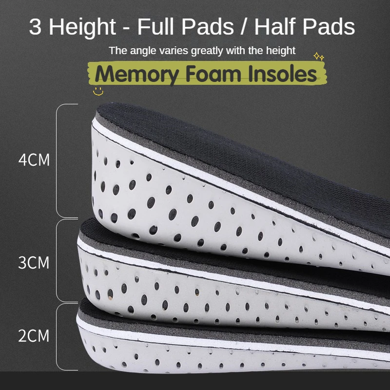 4cm3cm2cm EVA Insoles Breathable Memory Foam Full Half Cushion Increase Invisible Increasing Heel Lifting Inserts ShoeLift Pads