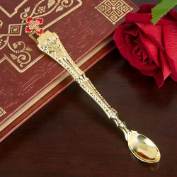 HTISOK Elegant Orthodox Church Spoon for Baptism with High Quality Alloy Oil Droplets and Diamonds - Perfect Church Souvenir