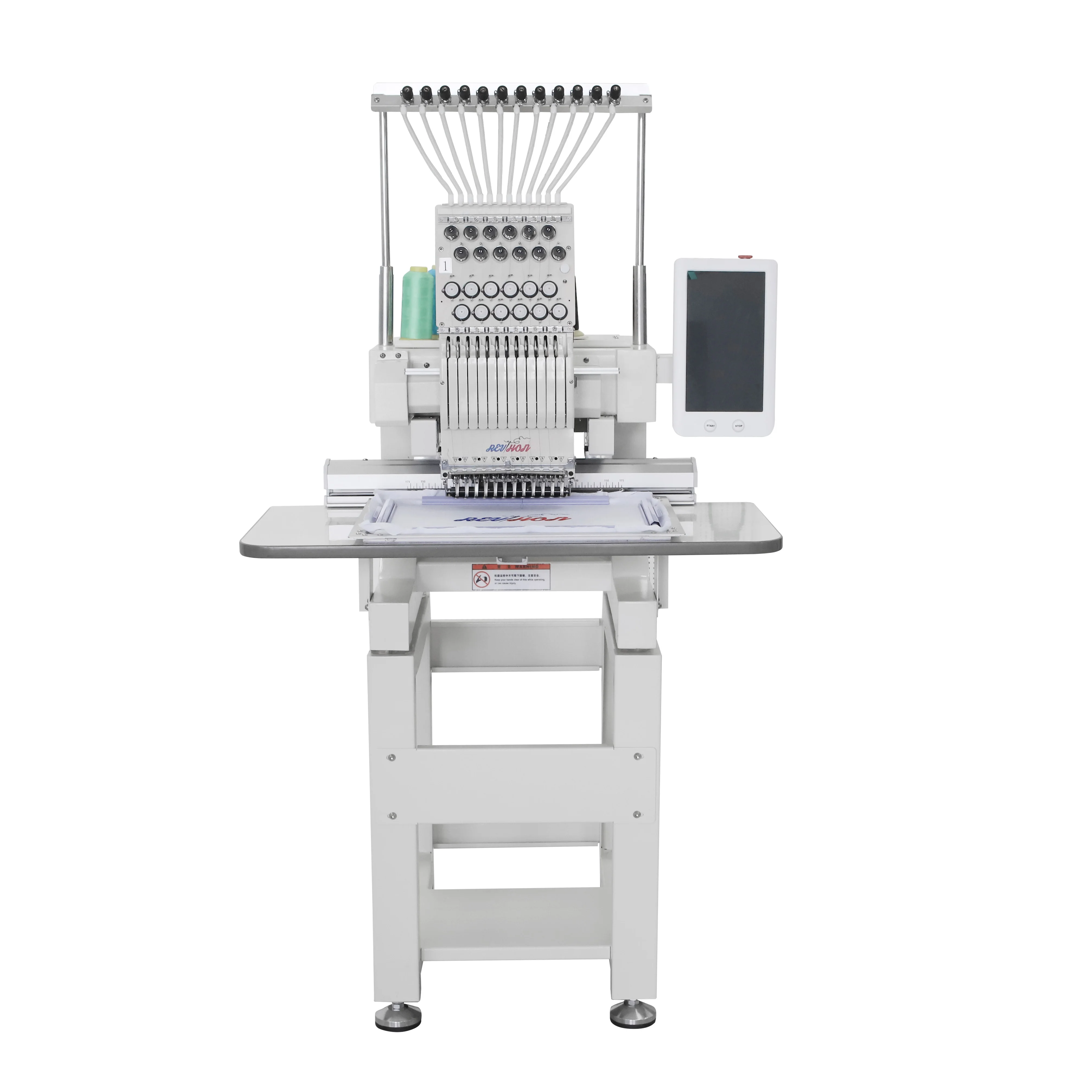 REVHON New One Head 12 Needle 1200 RPM Home Use Motor Touch Screen Computerized Flat Embroidery Machine
