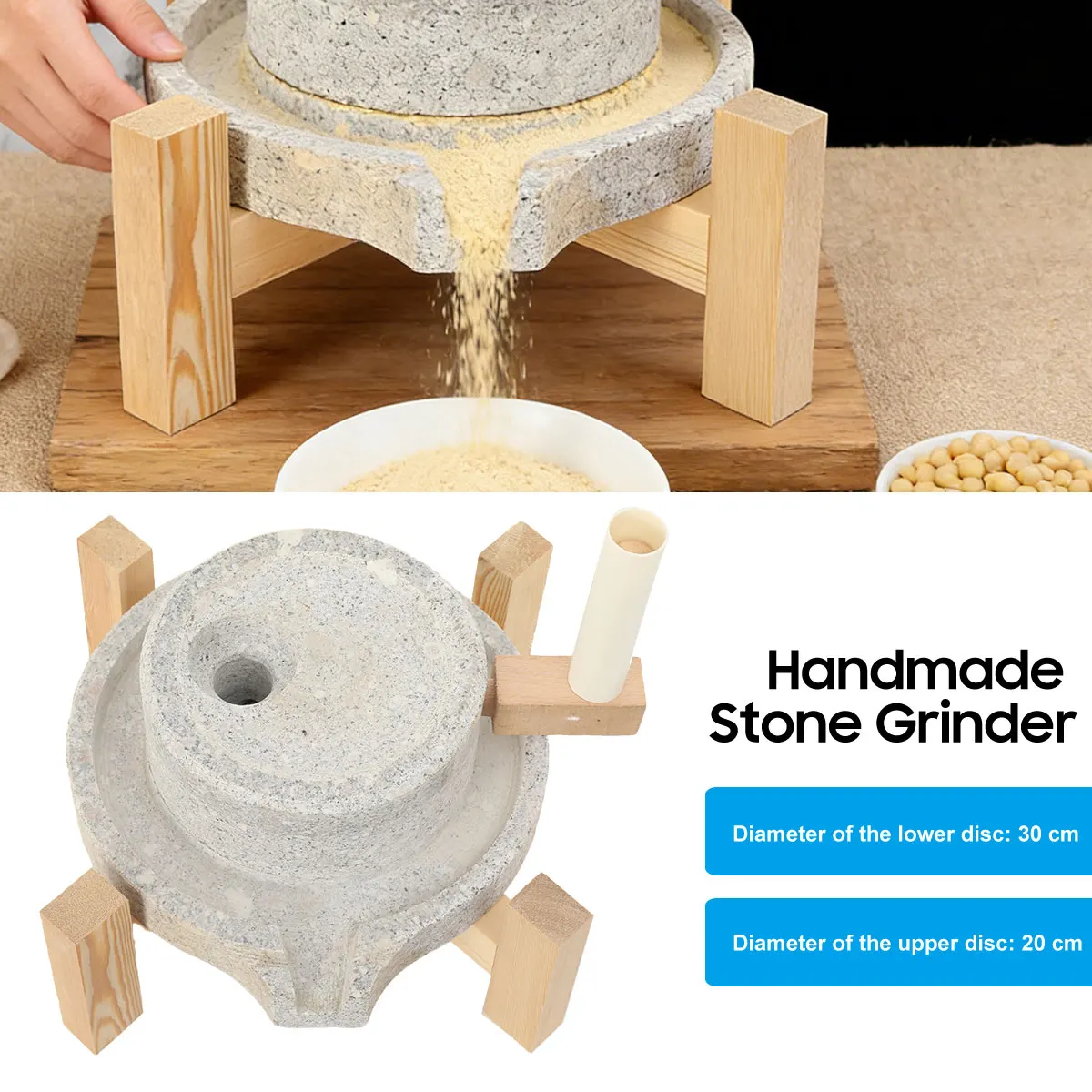 Image of Kleine Steinmühle mit Mahlscheibe, Natürliche Handbetriebene Steinmühle im Alten Stil, Traditionelle Reis-, Nudel-, Sojamilch- und Tofu-Maschine für den Haushalt