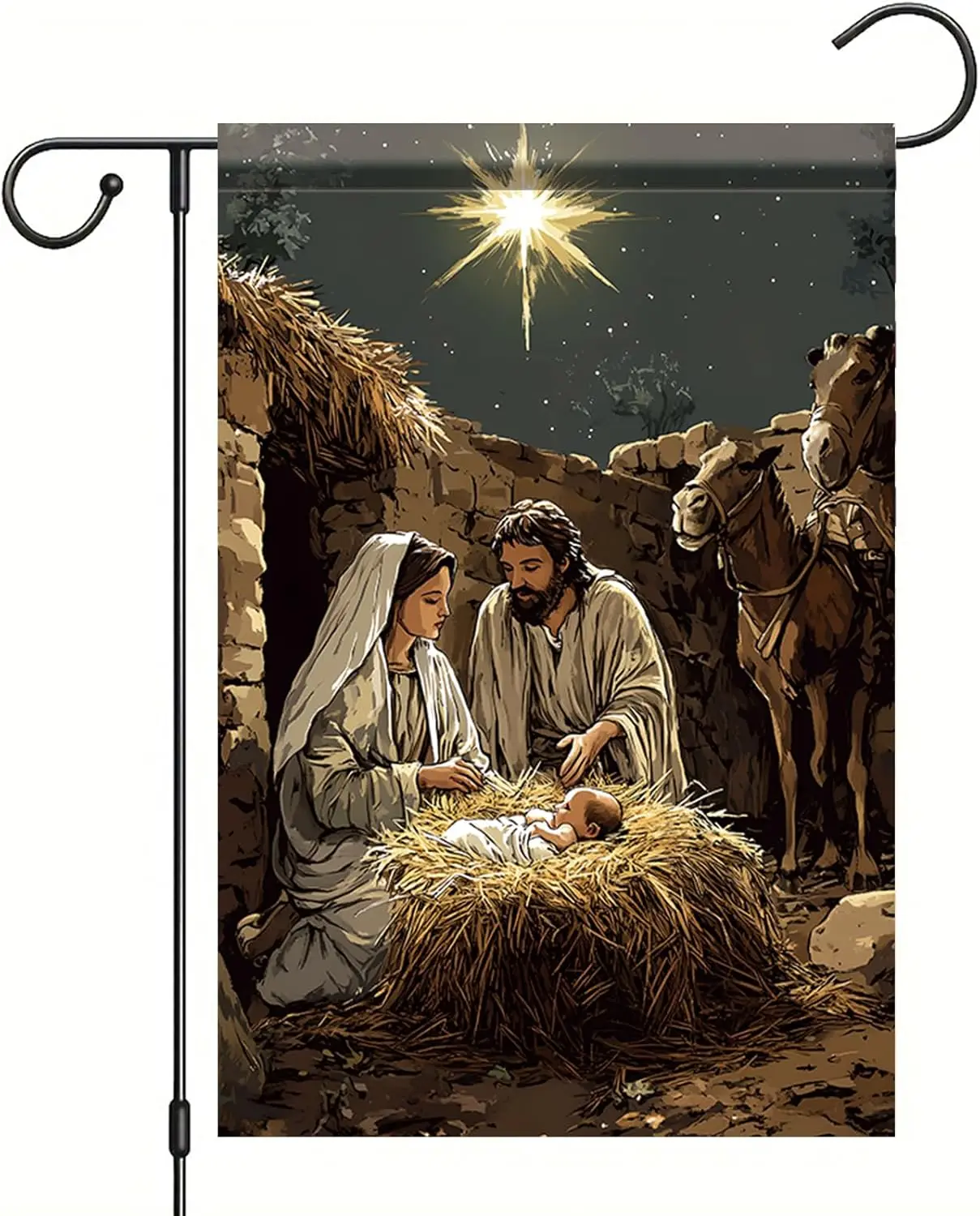Christmas Garden Flag Nativity Scene Baby Jesus in Manger 12x18 Inch Double Sided Outdoor Yard Banner for Holy Night Christi SSL