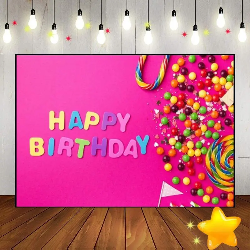 Happy Birthday Background Decoration Party Photo Parties Shining Neon Baby Shower Abstract Custom Backdrop Cartoon Banner Vinyl