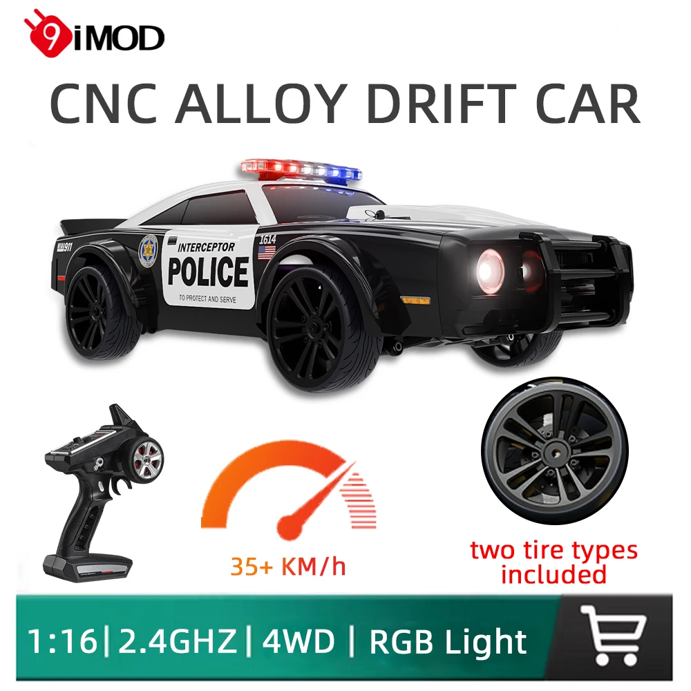 9IMOD 1:16 RC Car 35KM/H High Speed Vehicle RGB Light Dual Replace Tires Racing Drift Car SG-1614 Remote Control Muscle Police
