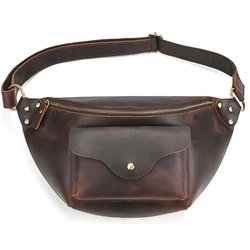Designer Vintage Men's Chest Bag Leisure Cycling Crossbody Top Layer Leather Waist Bag for Male