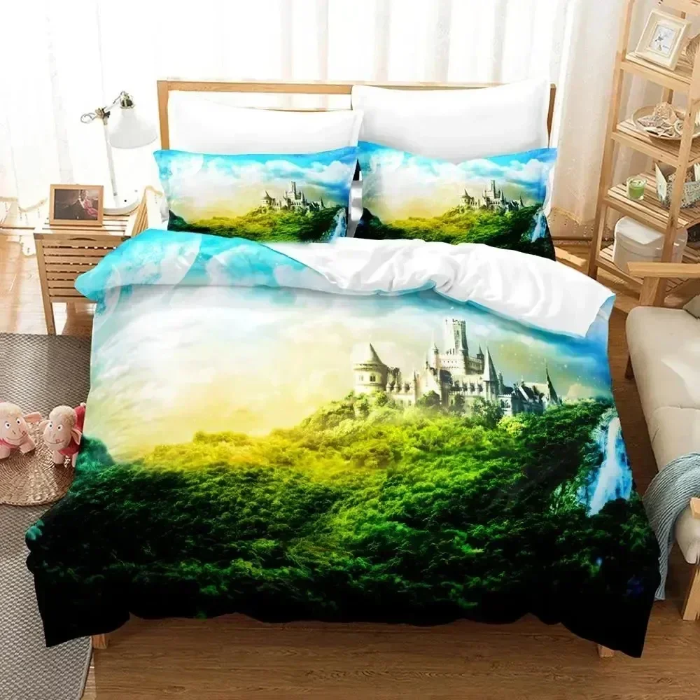 Science Fiction Enchanted Castle Bedding Set Duvet Cover Sheet Printed Bed Set Pillowcase Full Queen King Size Comforter Bedroom