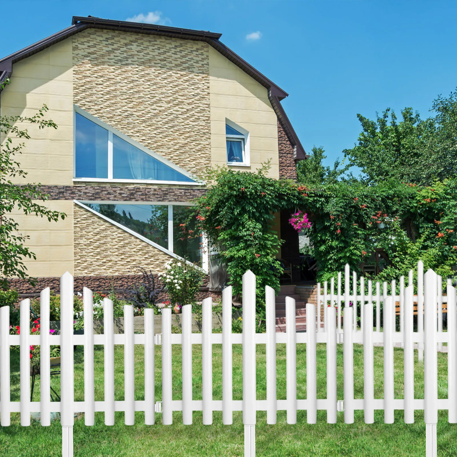 White Plastic Decorative Fences Decorative Garden Panel Fence with Stakes for Patio Landscape Accessories