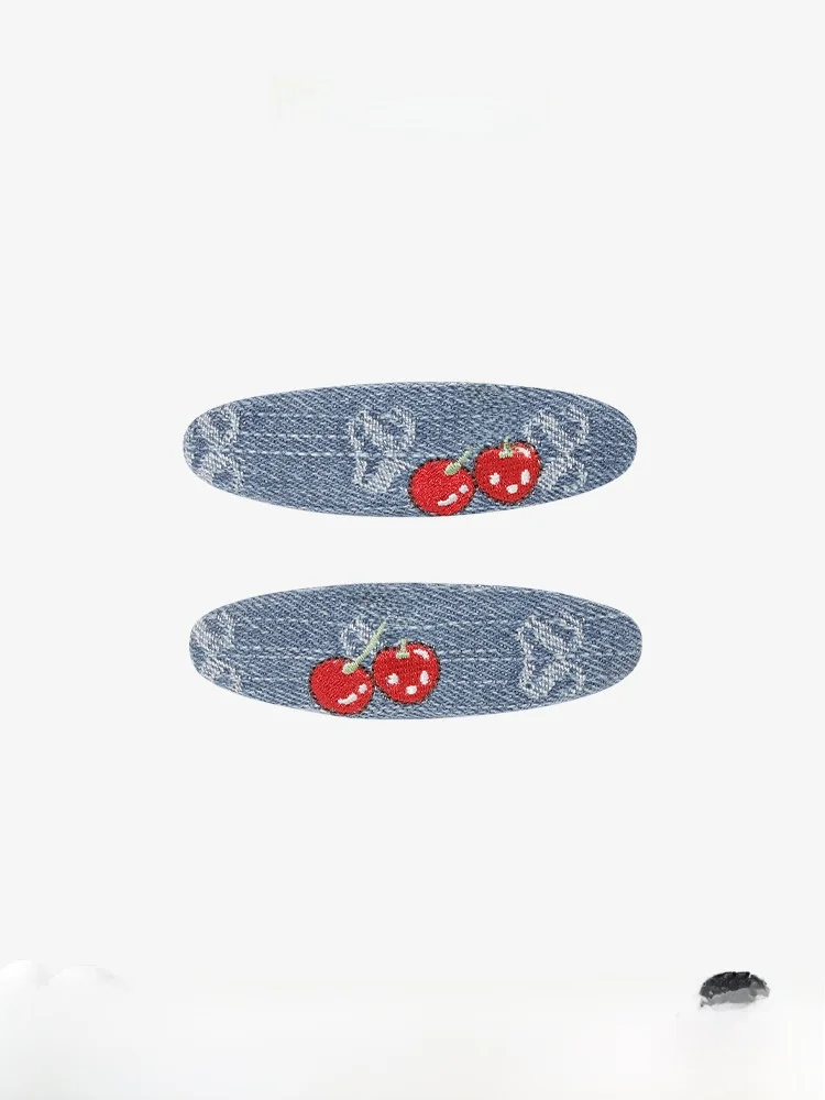 甘いデニムスタイルのヘアクリップ-ファッショナブルなプリントチェリーシリーズ-多用途アクセサリー-かわいいヘアグリップ-女性-女の子用