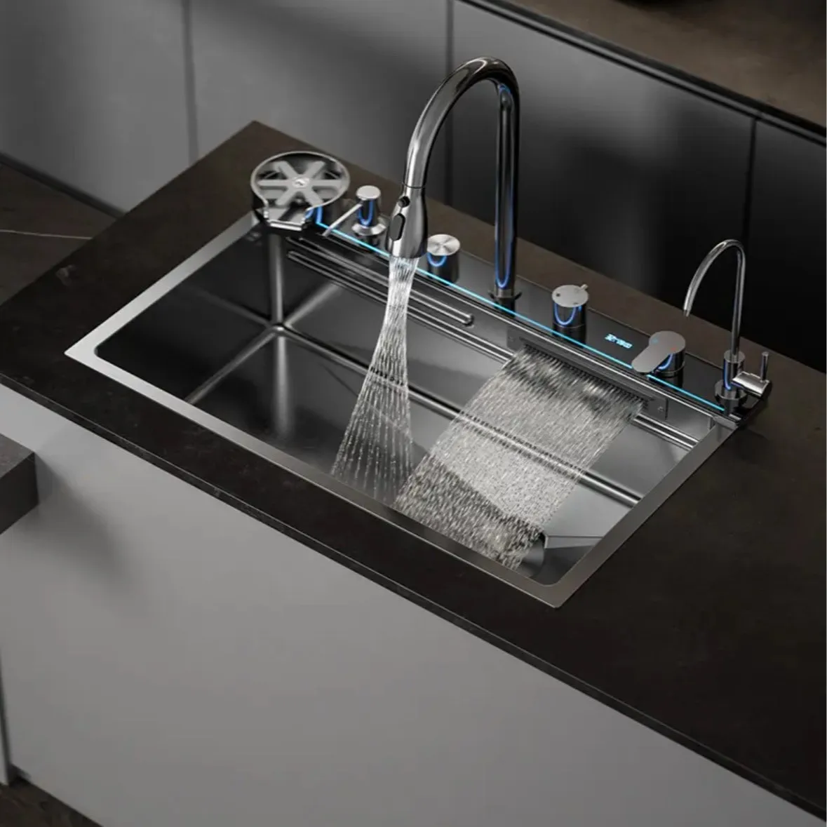 Hammer Flying Rain Waterfall Gun Grey Stainless Steel Sink Kitchen Household Large Single Slot