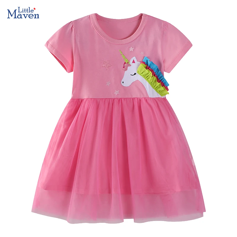 Little Maven Kinderkleidung Partykleid mit Cartoon-Einhorn-Applikationen Baby Mädchen Kostüm 2026 Sommer Neue Kleider