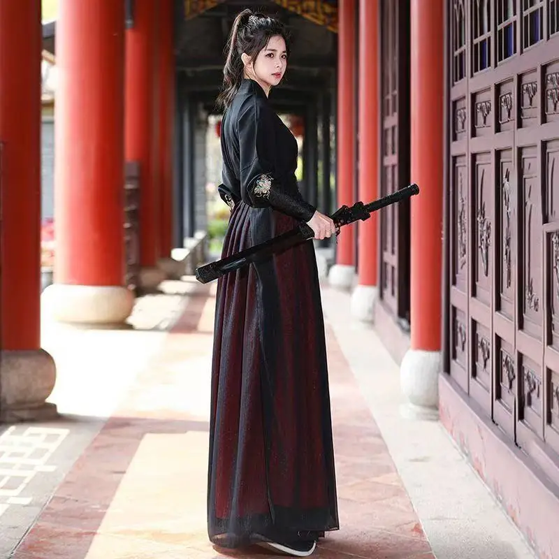 Dark Black Hanfu Men Women Traditional Chinese Embroidered Clothing Students Graduates Stage Performance Cosplay Outfit Hanfu view 5