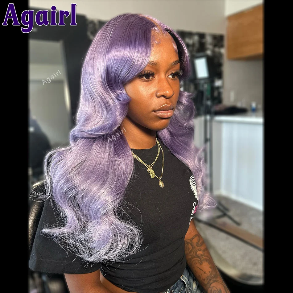 28 30 Inch Lavender Color Transparent 13x6 Lace Frontal Body Wave Wigs Light Purple 13x4 Colored Lace Front Human Hair Wigs 200%