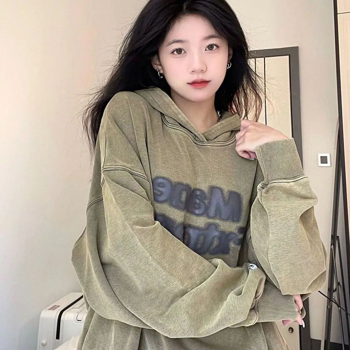 

Women New Sweatshirt American Oversize Oversize Loose Plush Chunky Coat Ins Print Pullover Make Someone Look Slimmer