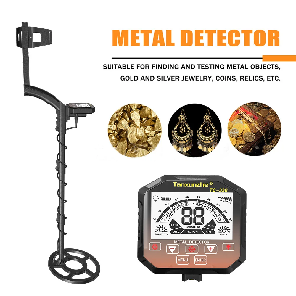 High Precision TC-330 Underground Metal Detector 10 Inch Waterproof Search Coil LCD Display Gold Silver Treasure Pinpointer