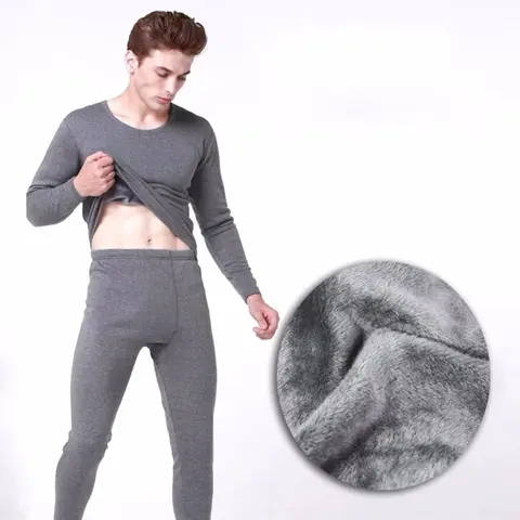 Winter Thermal Underwear Sets Men Fleece Long Johns Fleece Tops+ Pants Underwear Indoor Casual Clothing Pajamas Suit