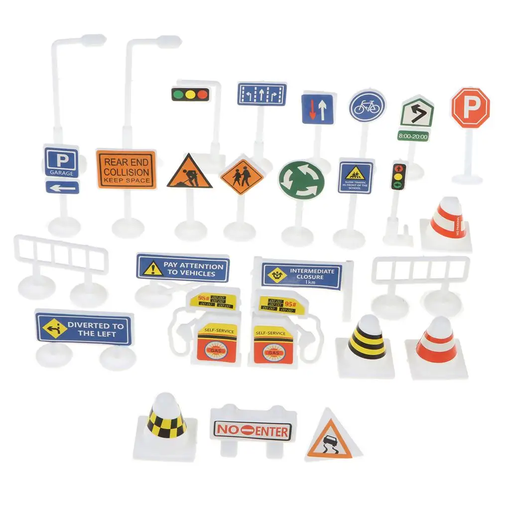 Traffic Knowledge Learning Plastic Road Signs Educational Toy Playset for Kids Classroom Use
