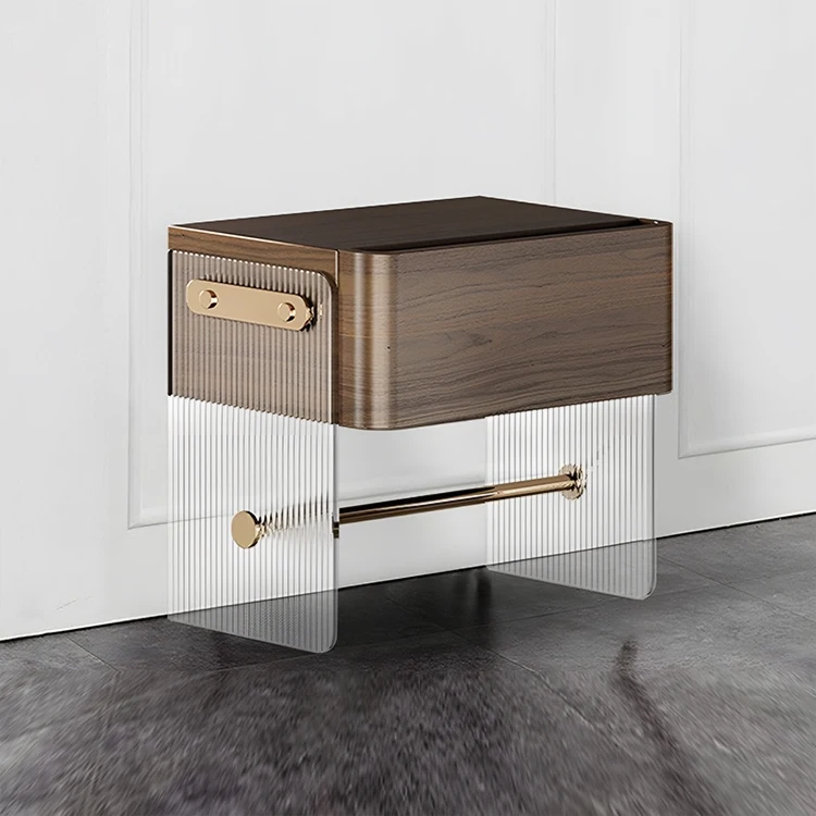 Stainless steel bedside table with acrylic base storage retro bedside table