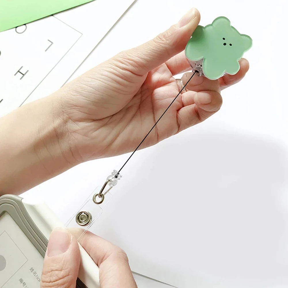 Korea Bears Office Supplies Nurse Doctor Student Acrylic Name Card Holder ID Card Clips Badge Holder Retractable Badge Reel