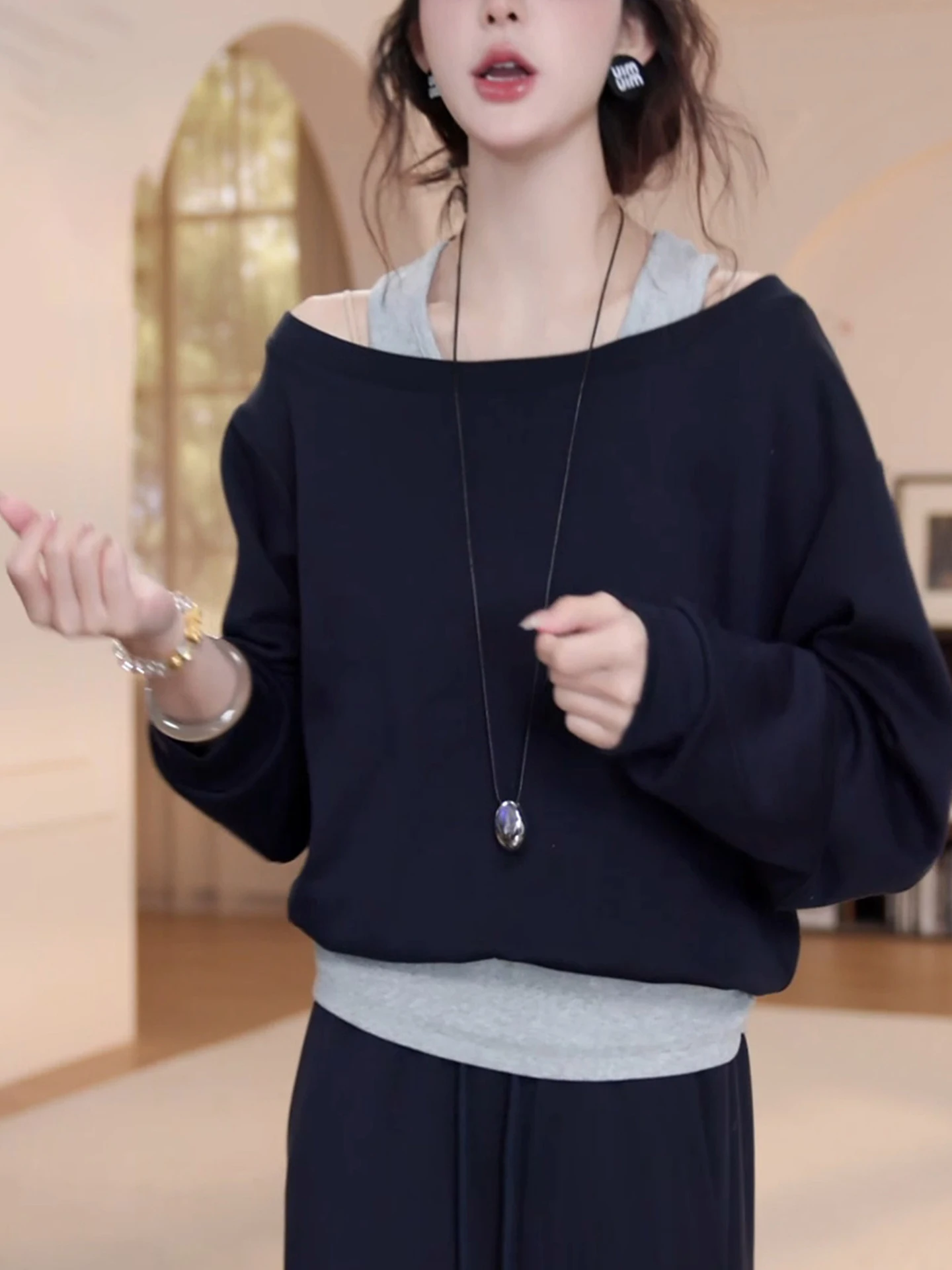 

Женский свитшот Ele Long Sve Color Blo: универсальный, модный, в корейском стиле, свободного кроя, для повседневной носки