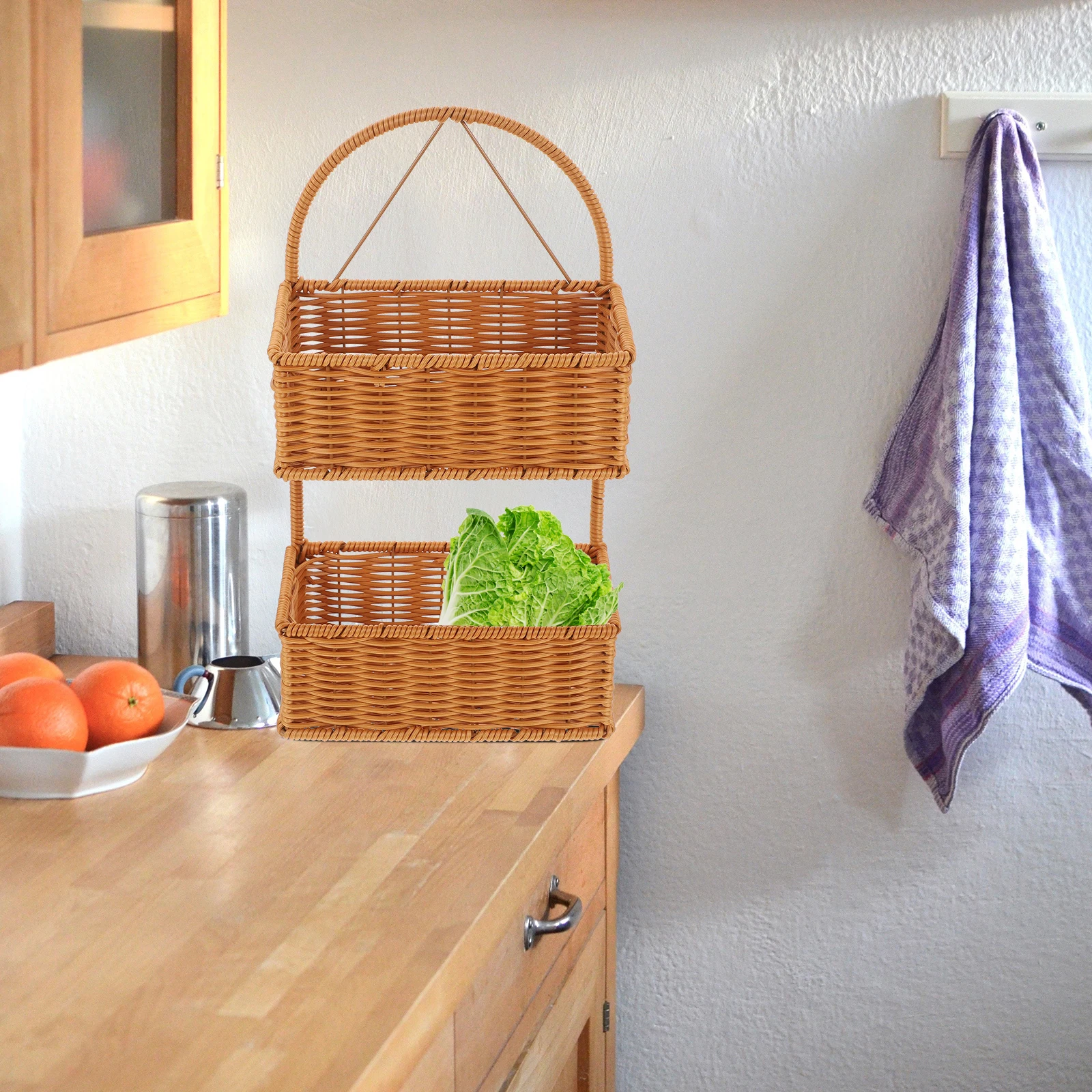 

Hanging Storage Basket Imitation Rattan Kitchen Bathroom ganizer Wall Decor Fruit Flower PP Material Space Saving Home