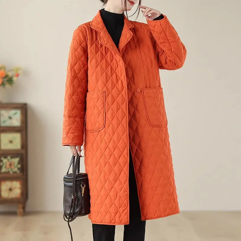 2023 Autumn/Winter Large Size Women\'s Clothing Retro Loose Solid Color Suit Collar Quilted Down Cotton Jacket Mom\'s Coat Z3712