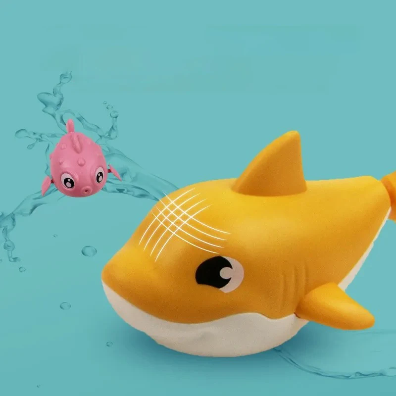 赤ちゃん用サマー漫画サメ水遊びおもちゃ、ゼンマイ式チェーン付き屋外ビーチ水泳時計仕掛けおもちゃ、子供用ベビーバスルームおもちゃ