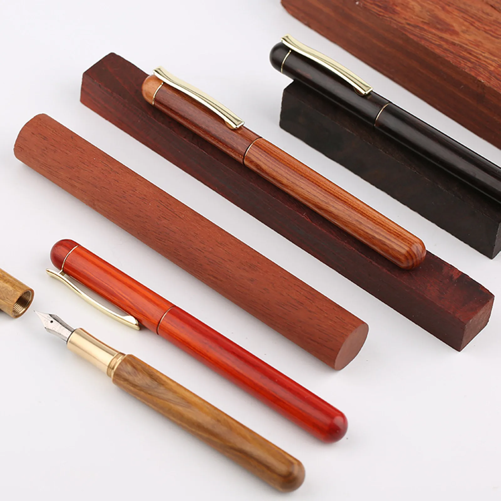 MAJOHN M3 Fountain Pen Handmade Mahogany Pens All Wood Pen Holder Body 0.38mm Ultra-fine Tip Rotating Ink Gift Box