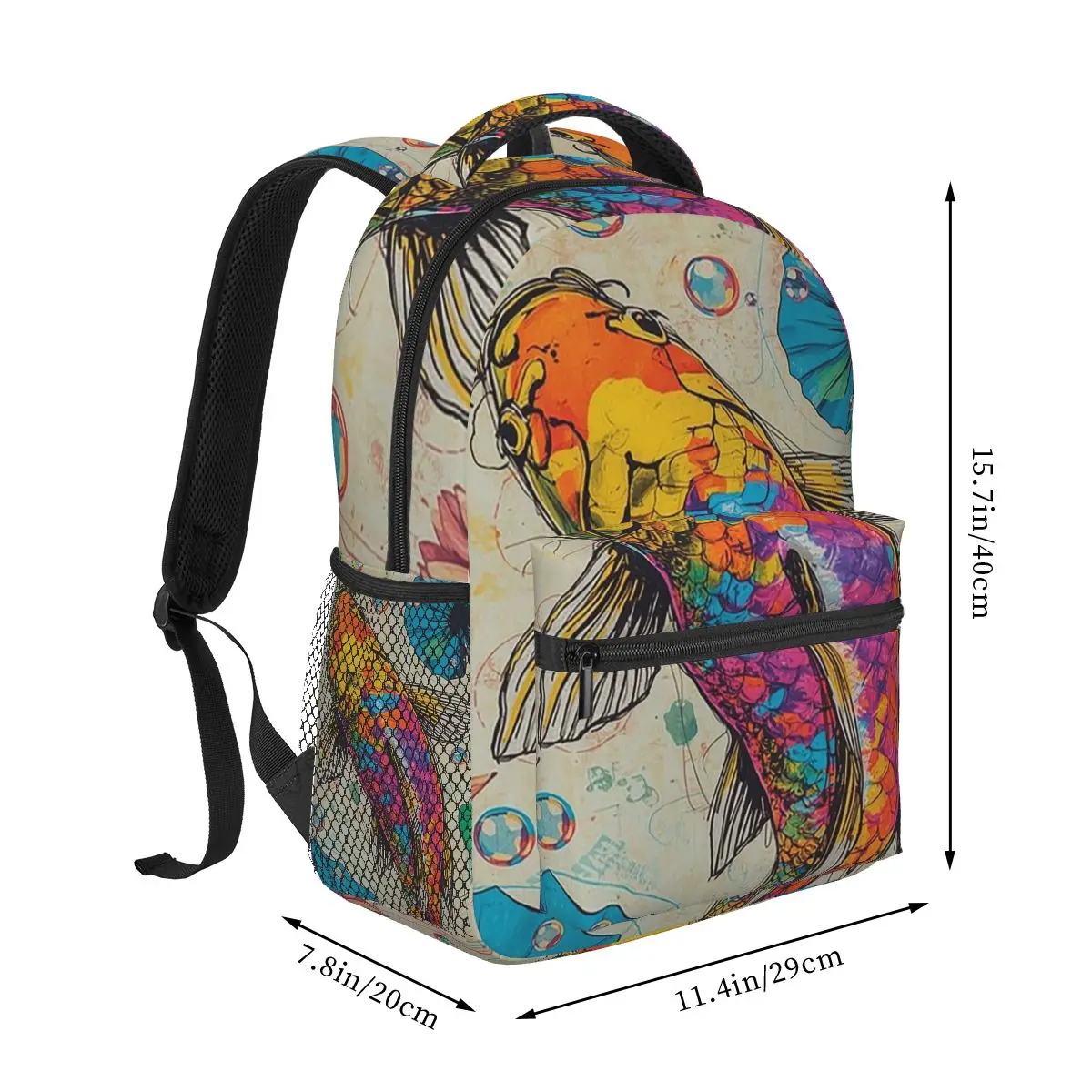 Vibrant Japanese Koi Fish Ripple Backpack Student Boys Girls BookBag Kids School Bag Computer Shoulder Bags for Men Women