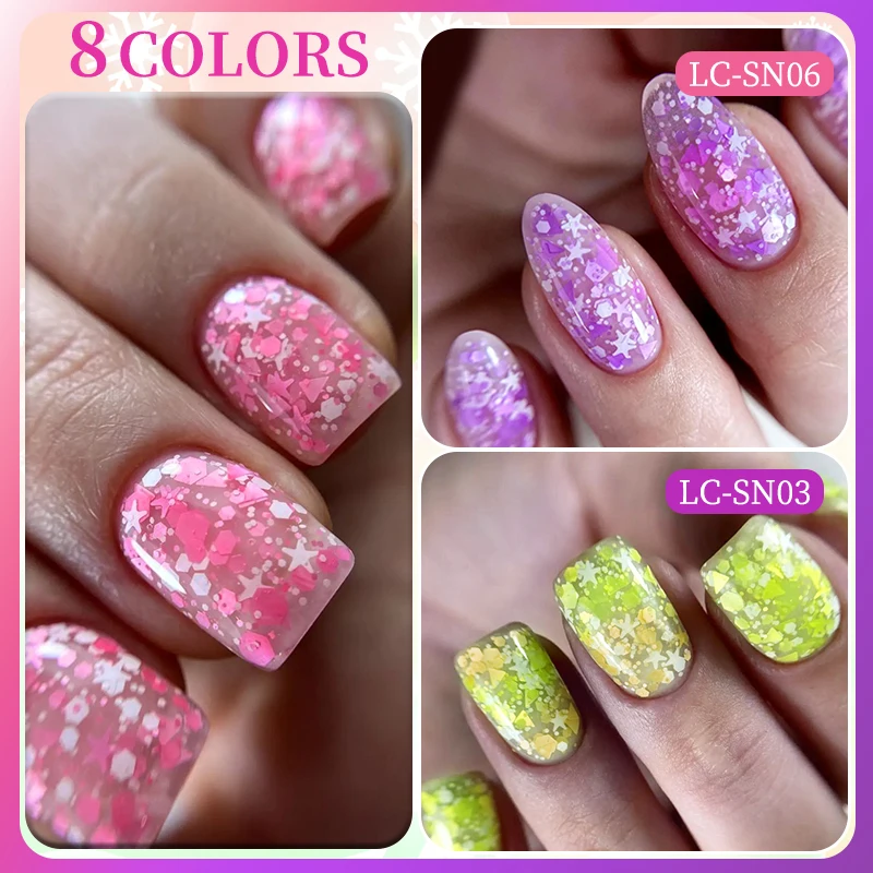 LIToxic CircTE-Verhéritage à Ongles Gel Flocon de Neige, Rose, Blanc, Paillettes, Semi Continu, Soak Off UV, Nail Art Design, Verhéritage à Ongles Manucure, 7ml