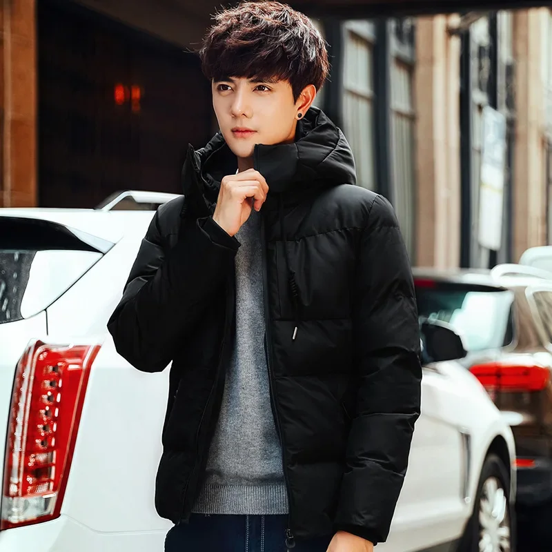 

Winter New Men's Hooded Cotton Coat Korean Edition Solid Color Casual Slim Fit Coat