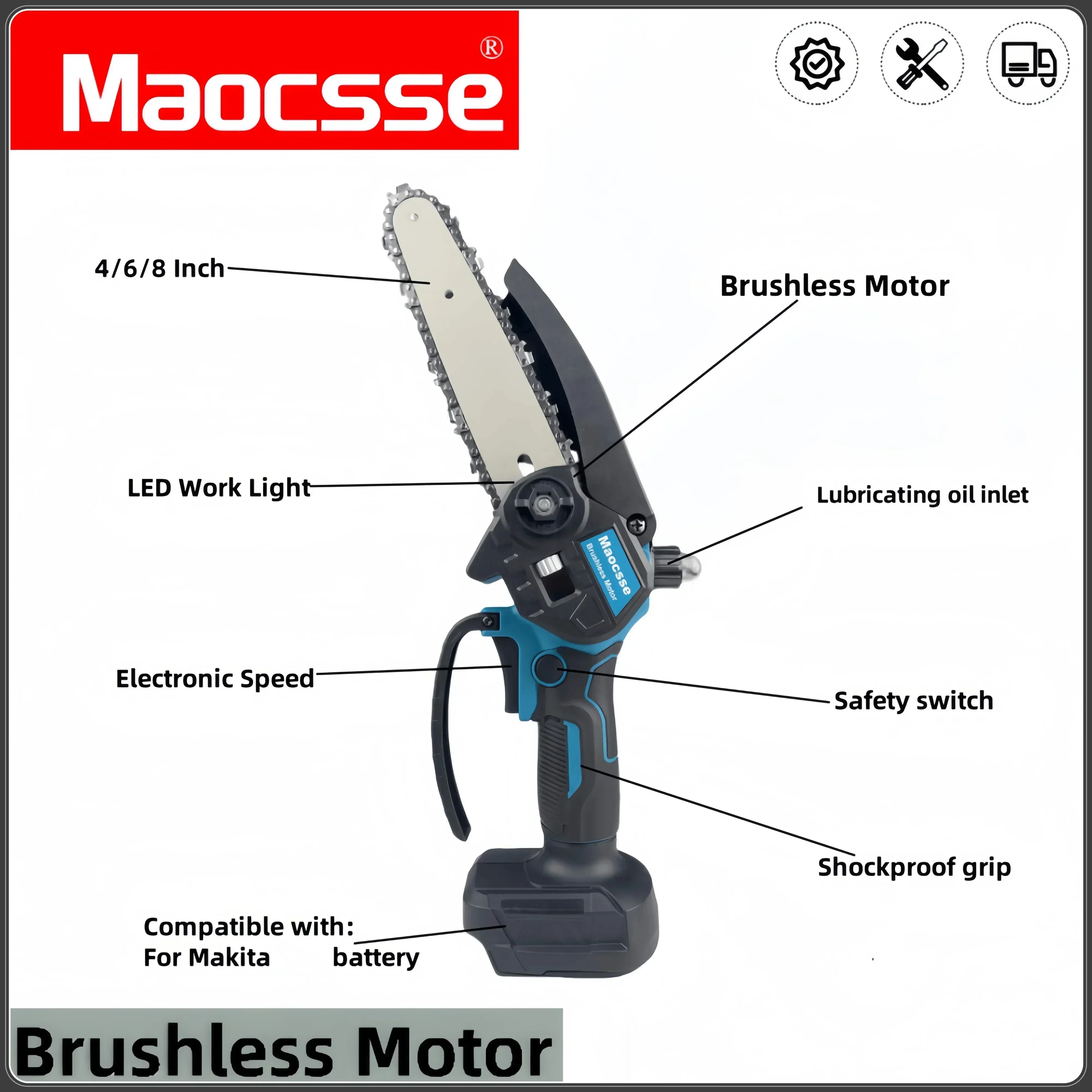 Makita 18V 6Inch Brushless Electric Saw With Oiler Efficient Cordless Woodworking Garden Logging Saw Tool For Makita Battery