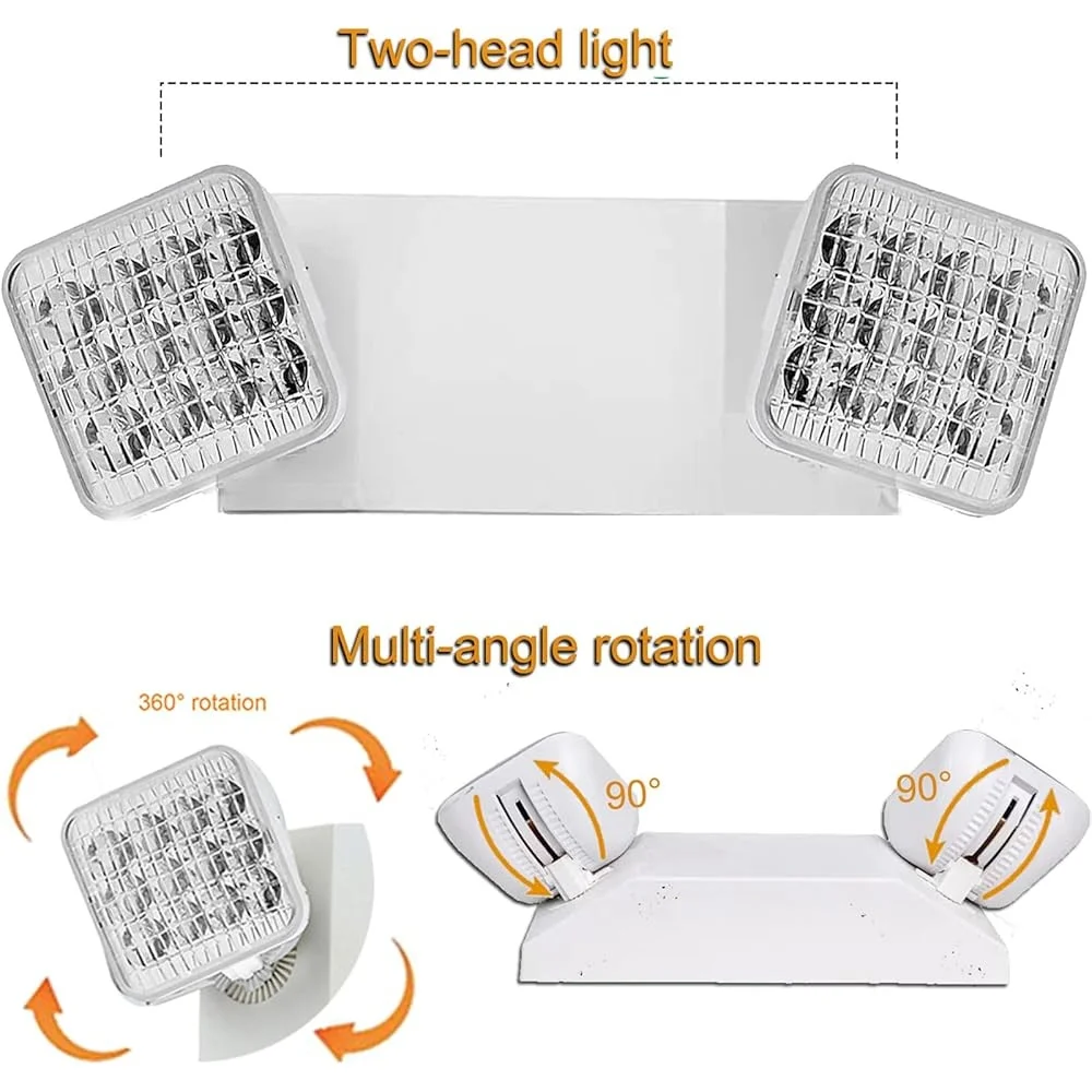 Luzes de emergência 6 pacotes de bateria de backup cabeça dupla ajustável dispositivo elétrico de segurança com fio grau comercial uso interno e externo
