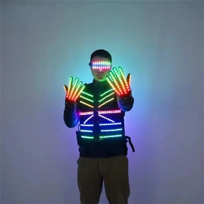 Color LED luminous ballroom costumes, night KTV tactical vest, streamer fluorescent glasses, stage DJ props - unisex