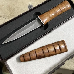 Damascus Steel Blade Wood Handle Bamboo Style Outdoor Hunting Knives Tactical Knife EDC Collection Knife with Gift Box