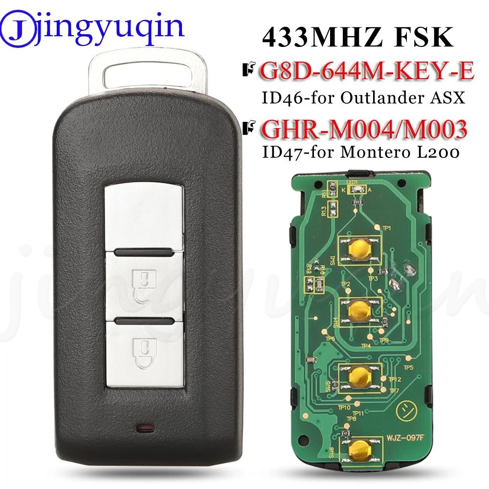 

jingyuqin Smart Remote Key Fob 433Mhz ID46 ID47 For Mitsubishi Lancer Outlander ASX G8D-644M-KEY-E / Montero L200 GHR-M004 M003