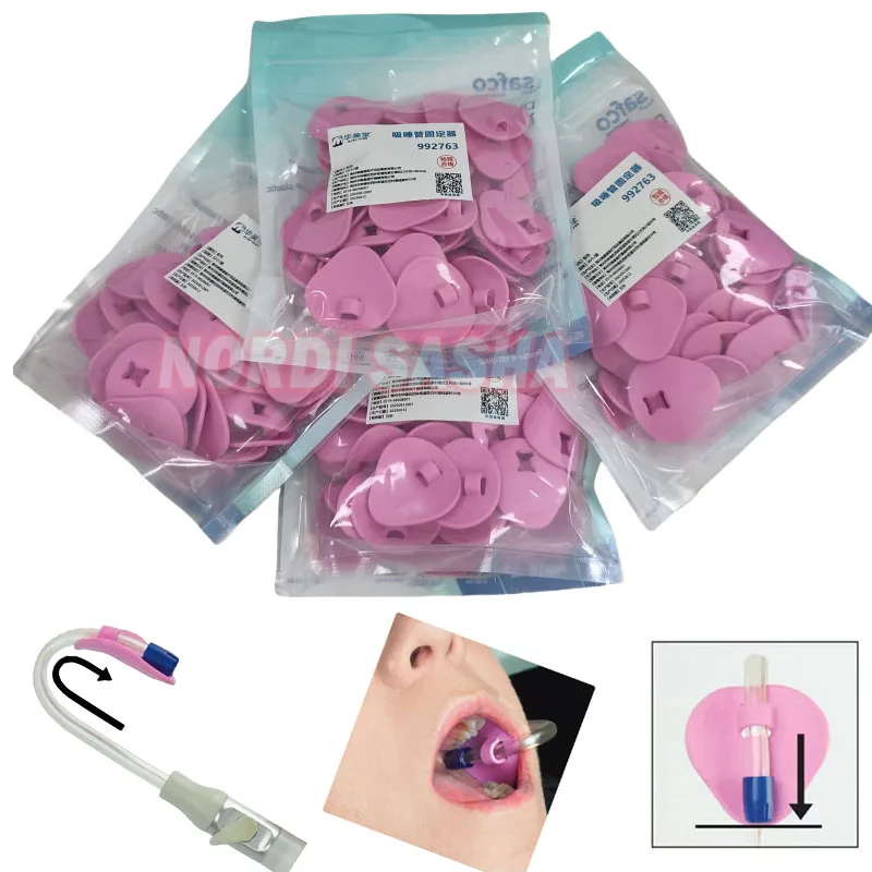 50/100/200 Pieces Disposable Dental Suction Tube Holder Autoclavable Tube Saliva Ejector HVE Tube Positioner Pink