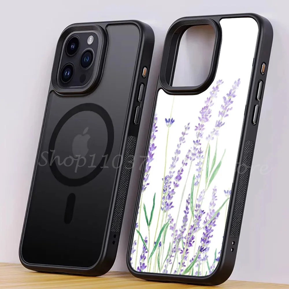 Hand Painted Purple Lavender Phone Case For IPhone 15 14 13 Pro Max 11 Mini Alex Mirror For Magsafe Wireless Charging Cover