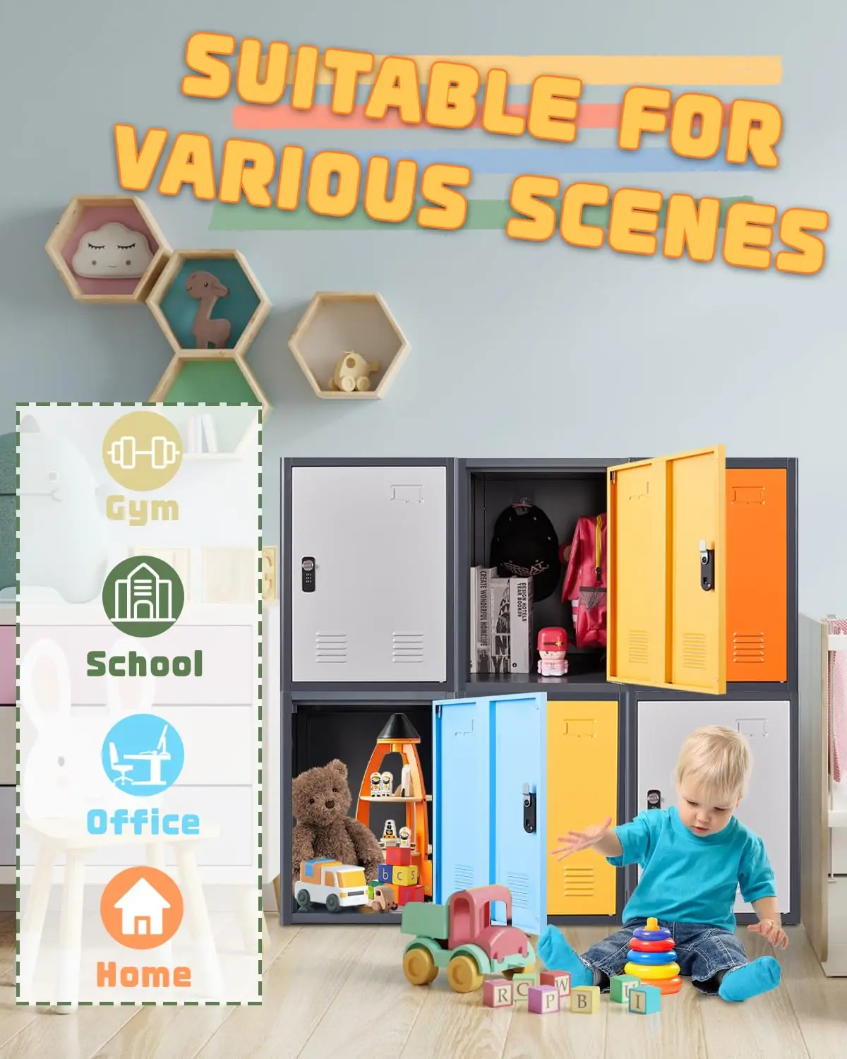 Элегантный серый металлический шкафчик высотой 19,7 дюйма с 1 дверцей — небольшой запираемый шкаф для хранения для сотрудников и детей — требуется сборка