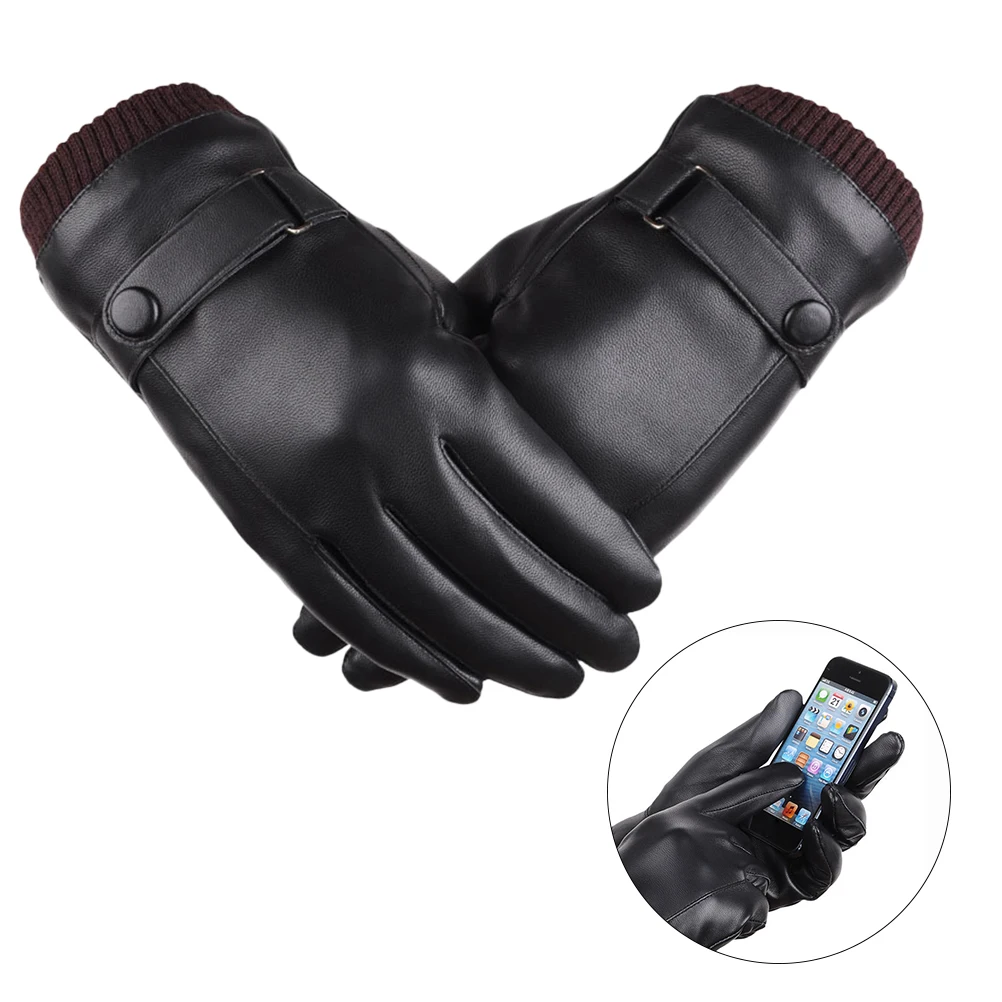 Touchscreen Gloves for Men Women Black PU Warm Winter Driving Gloves with All Fingers Sensitive Perfect Gift for Outdoor