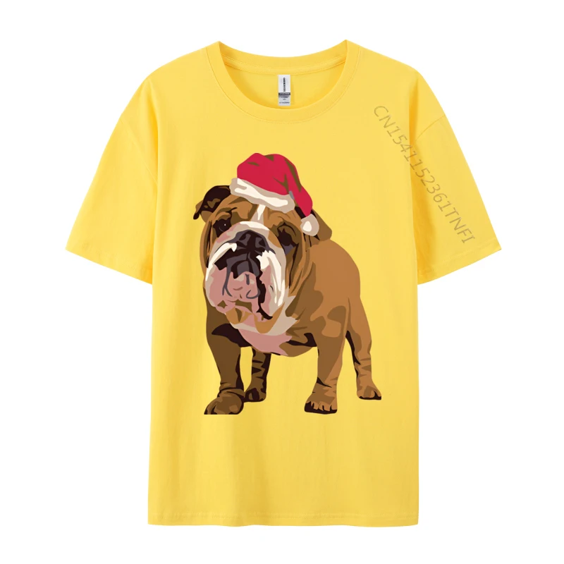 Bulldog In A Santa Hat T-shirt Novelty Cotton Man Tops Shirts Printed Funky Top T-shirts Luxury T Shirt Men High Quality