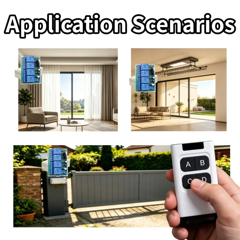 AC220V 10A 4CH Wireless Remote Control Switch Relay Receiving Module and 4-channel RF433MHz Remote Control Transmission