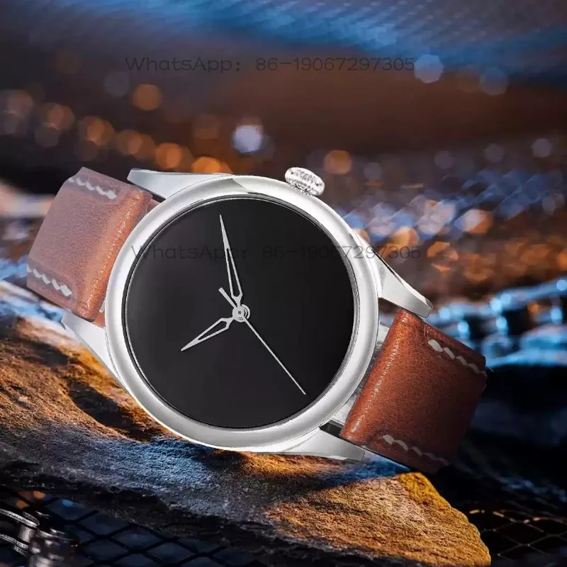 Natural Black Agate Gem Disc Watch 38mm Luxury Men's Waterproof Swiss Movement Watch